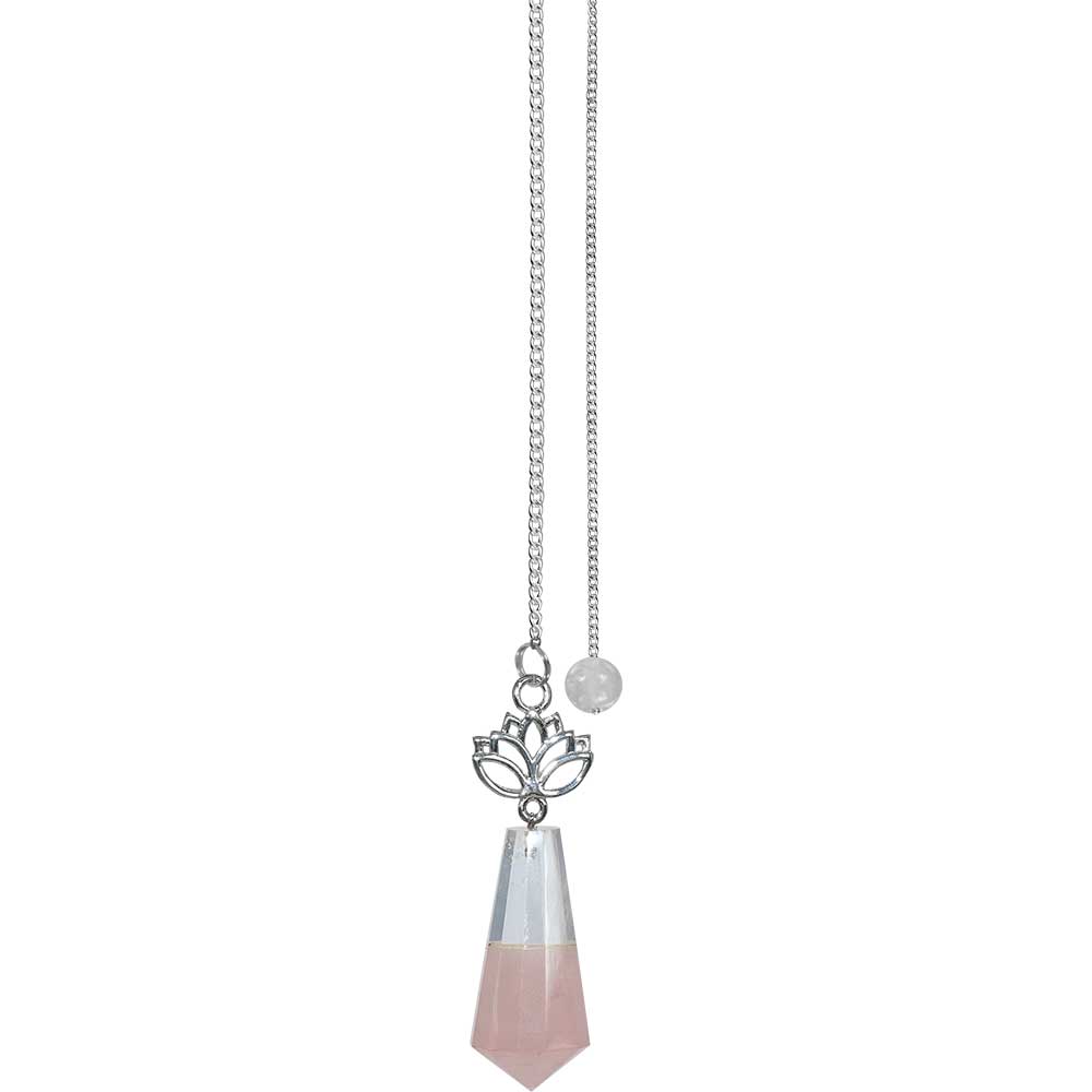 Pendulum 18 - Gemstone w/ Lotus - Clear Quartz & Rose Quartz: Clear quartz rose quartz