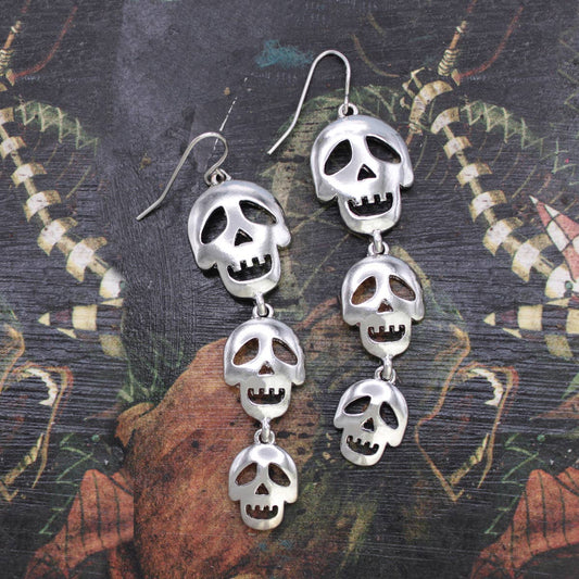 Silver Triple Skull Earrings