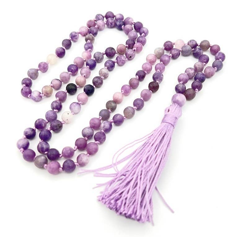 Lepidolite Knotted 108 Bead Mala - Prayer Beads - 8mm