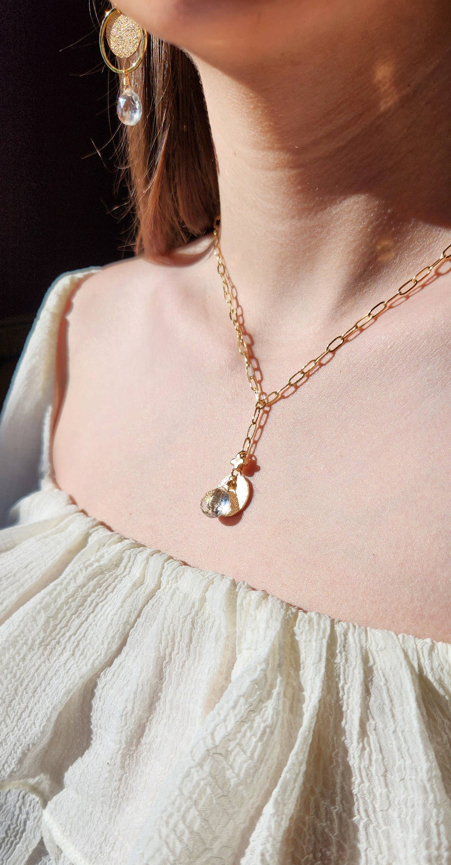 Golden Relic Quartz Y Necklace