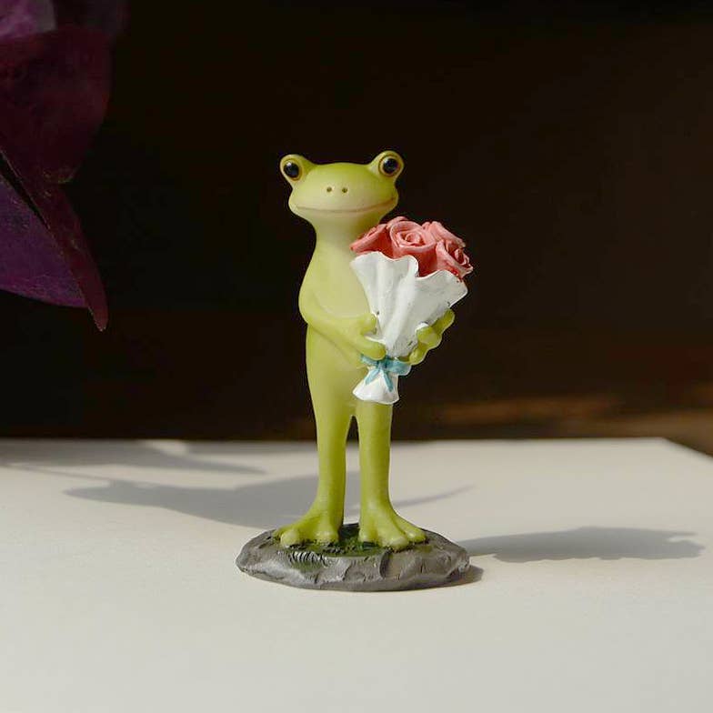 Cute Frog Holding Rose Bouquet