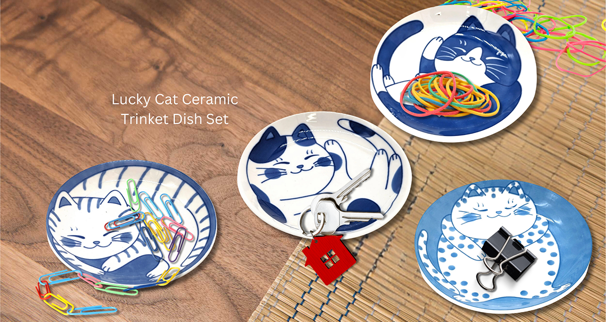 Lucky Cat Ceramic Trinket Dish