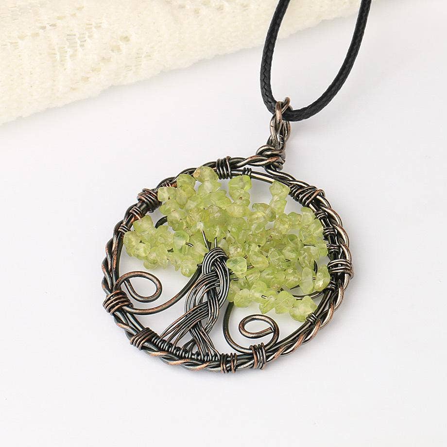 Wire-Wrapped Tree of Life Necklace - Green Aventurine