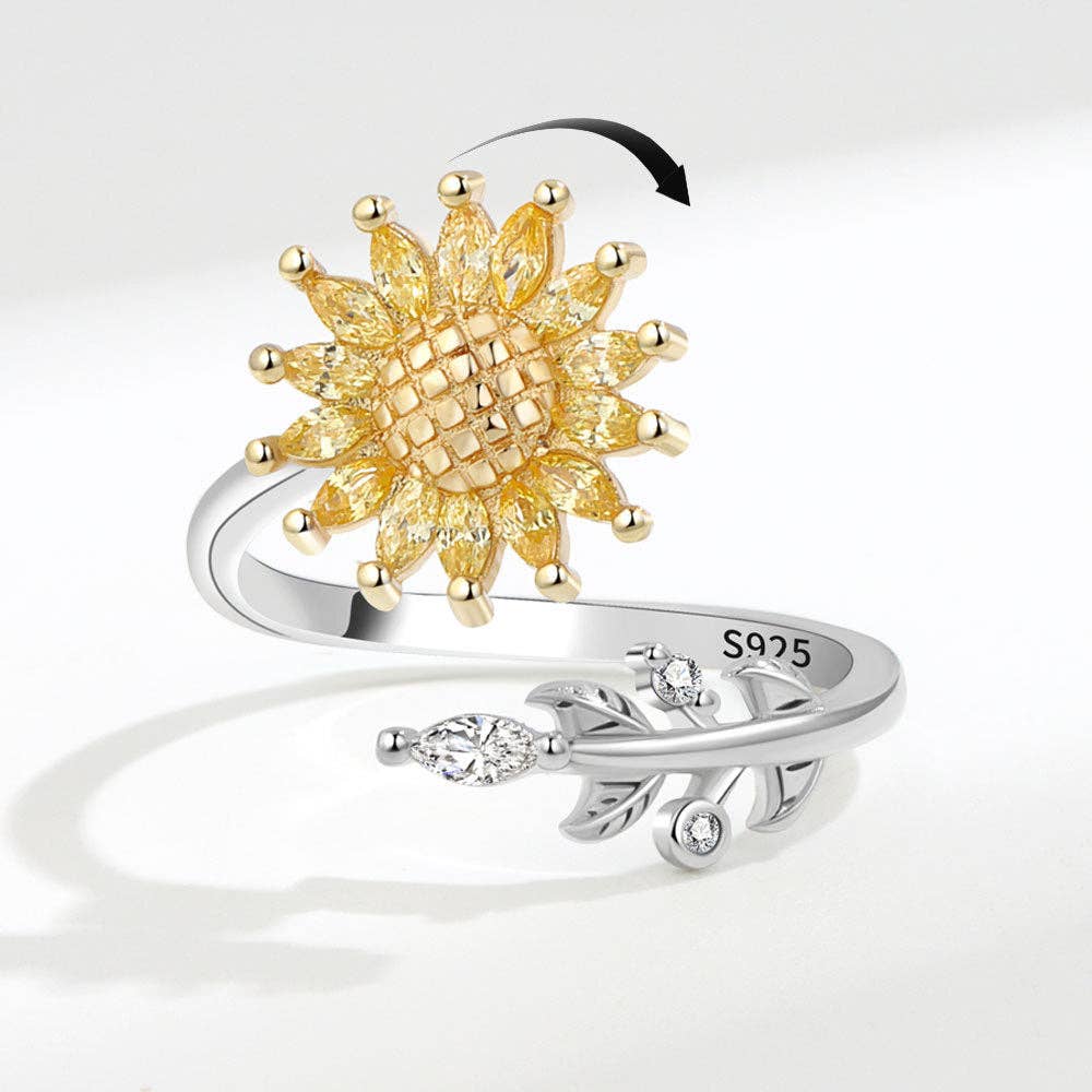 Sunflower Vine Anxiety Fidget Spinner Ring in Solid Copper: Yellow