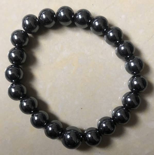 Large Size Hematite Beaded Bracelet - Wrist Mala - 10mm