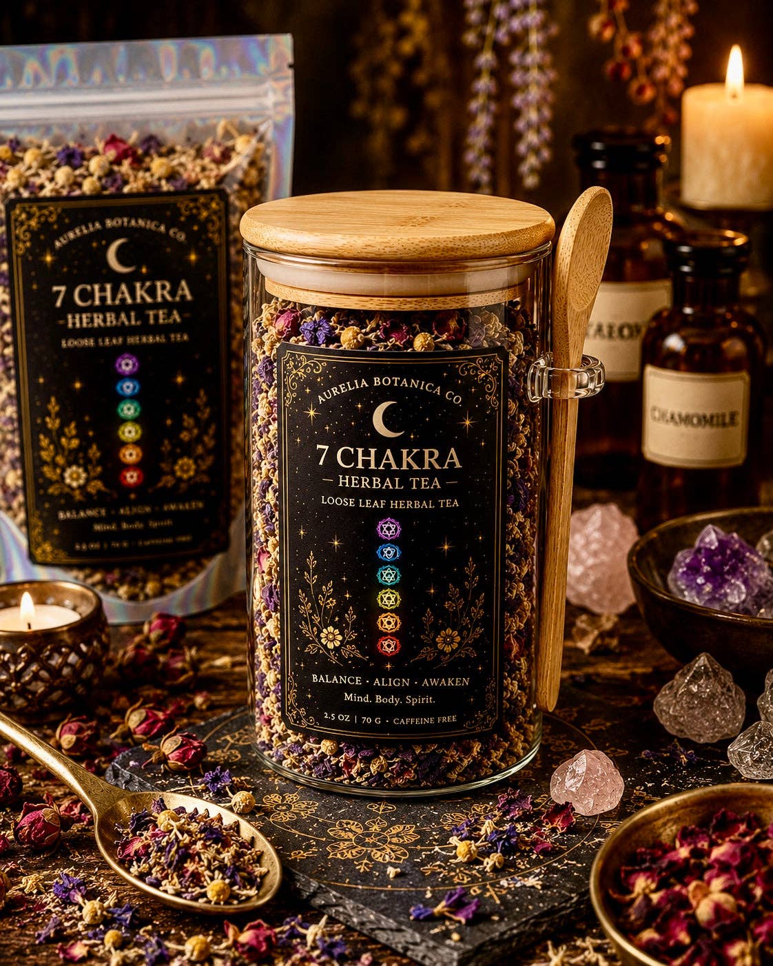 Chakra Balancing Loose Leaf Herbal Tea for Ritual & Meditation | Spiritual Tea Blend for Mindfulness, Energy Cleansing Intentional Living: Sample Pouch