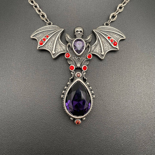 Gothic Skull Bat Necklace - Stainless Steel