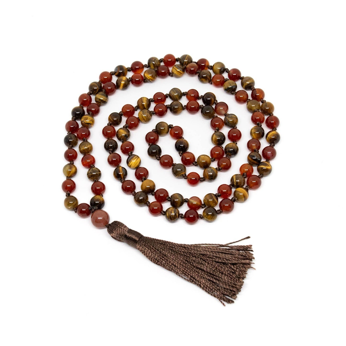 Mala - Carnelian & Tiger's Eye Knotted 108 - Prayer Beads 8mm