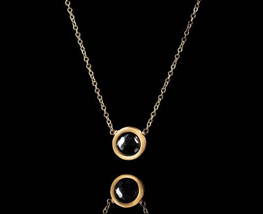 Black Onyx Thick Brushed Brass Circle Necklace