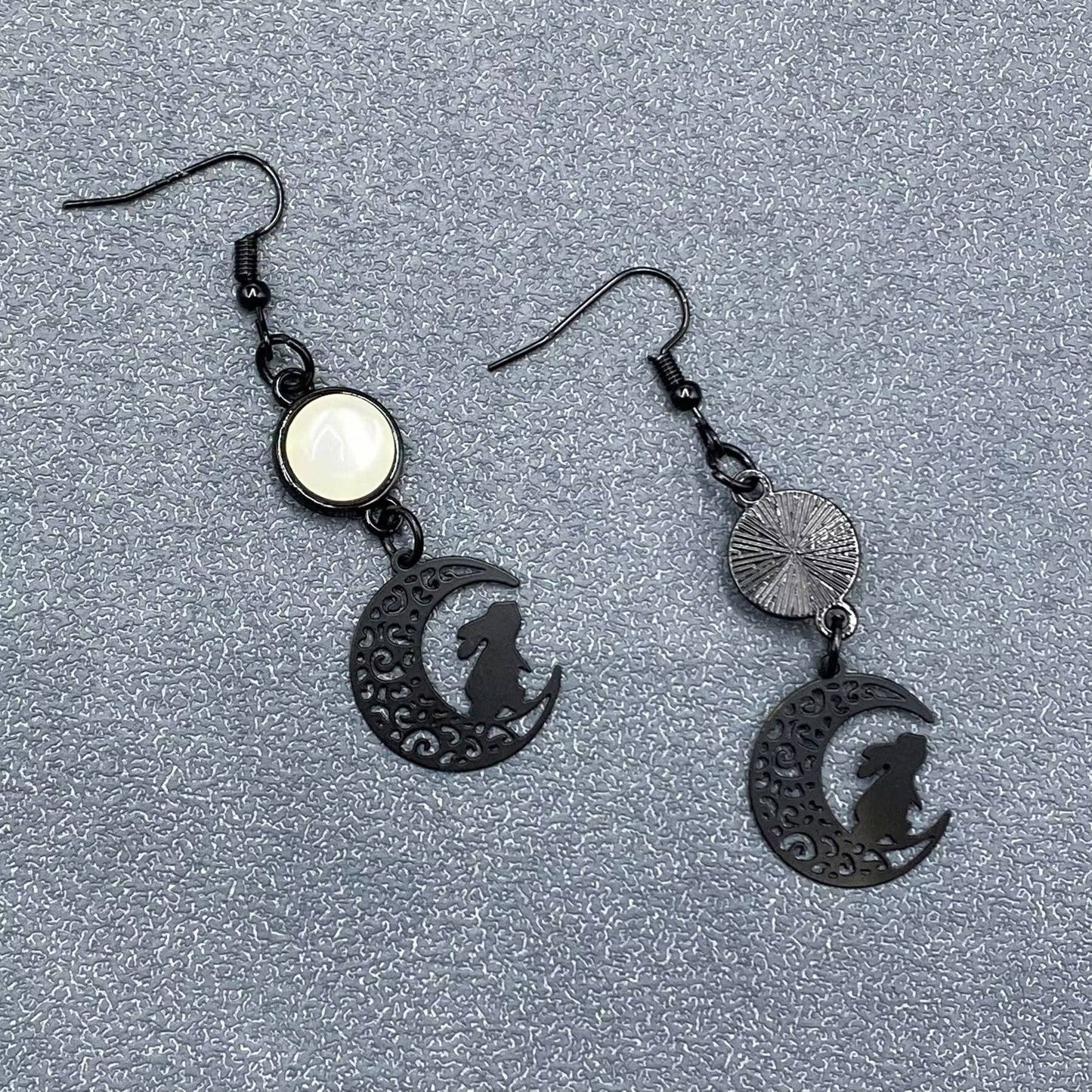 Rabbit On The Moon Black Dangle Earrings - GT/MS