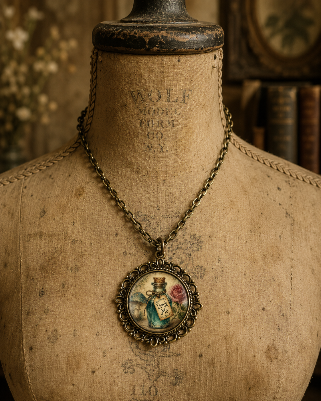 "Drink Me" bottle Wonderland Vintage Pendant