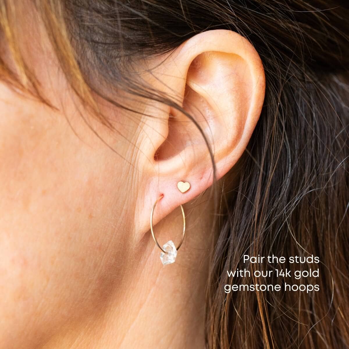 Gold Heart Stud Earrings & Rose Quartz Bowl Gift Set