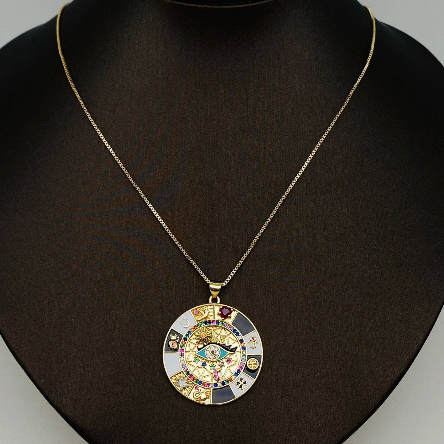 Necklace - Cubic Zirconia Enamel Devil's Eye Compass