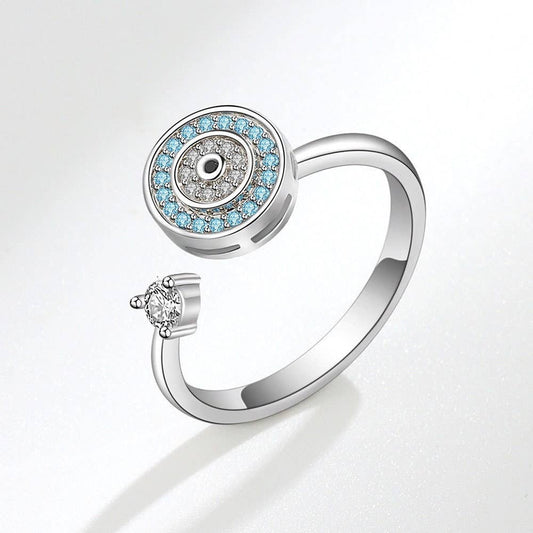 Evil Eye Anxiety Fidget Spinner Ring in 925 Sterling Silver: Silver / Solid Copper