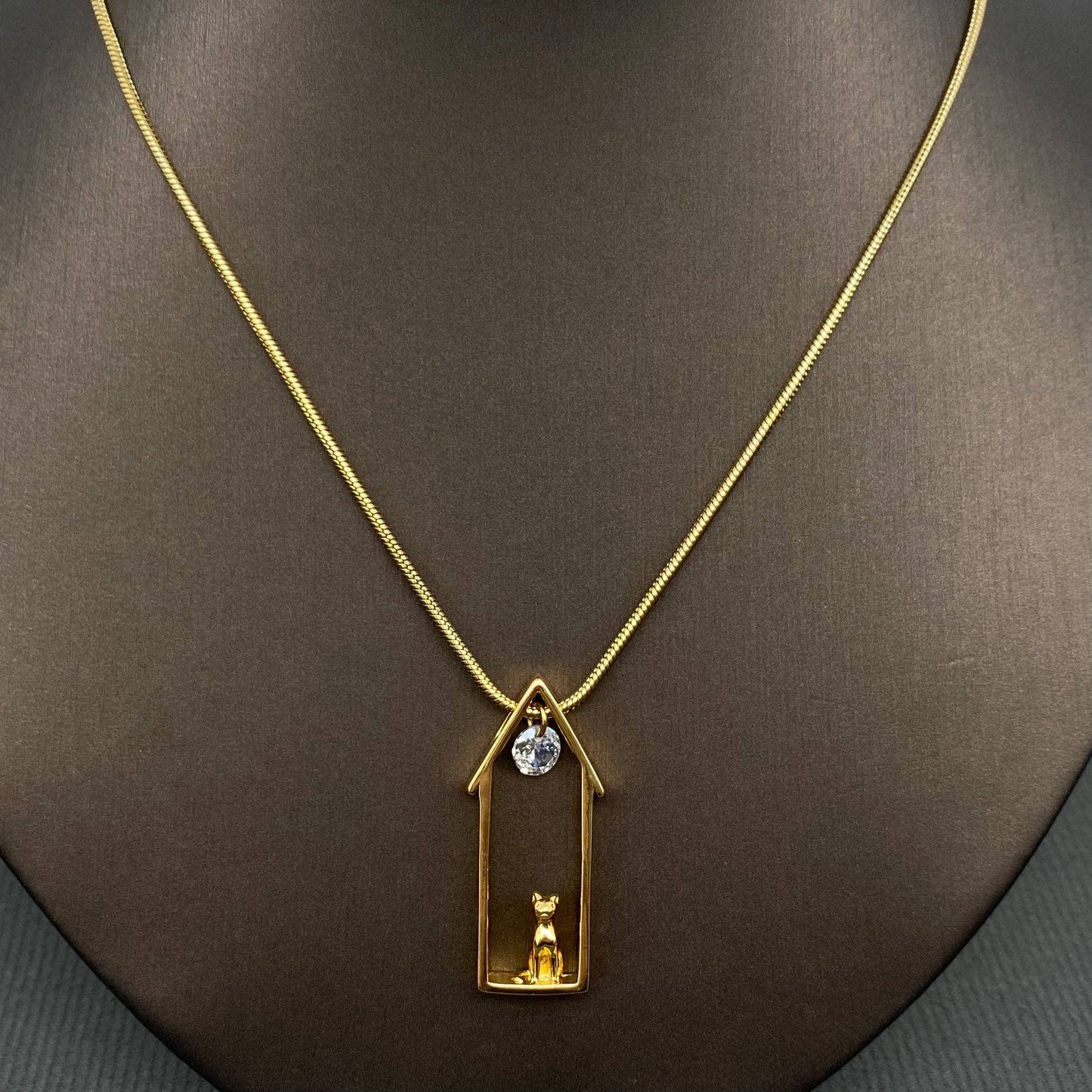 Cat in the House 18K Gold Plated S.Steel Charm Necklace