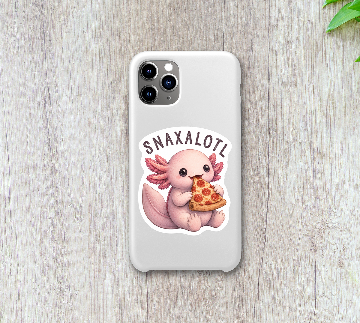 Snaxolotl Cute Axolotl Pizza Funny Vinyl Sticker: 3" tall