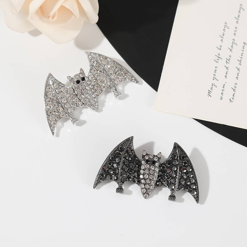 Sparkling Rhinestone Bat Brooches，Gothic & Elegant Pins: Black