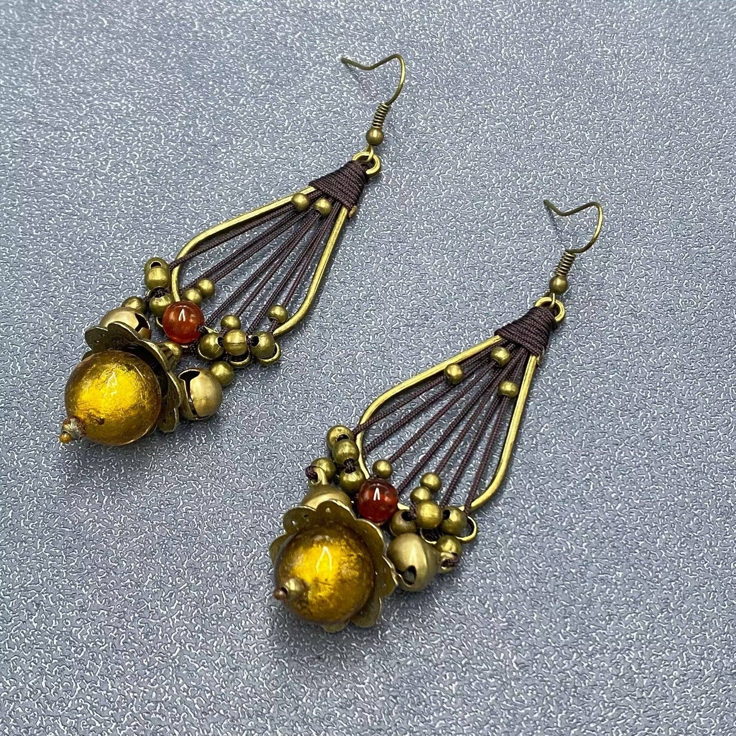 Vintage Rope Weaven Metal Bell Dangle Earrings