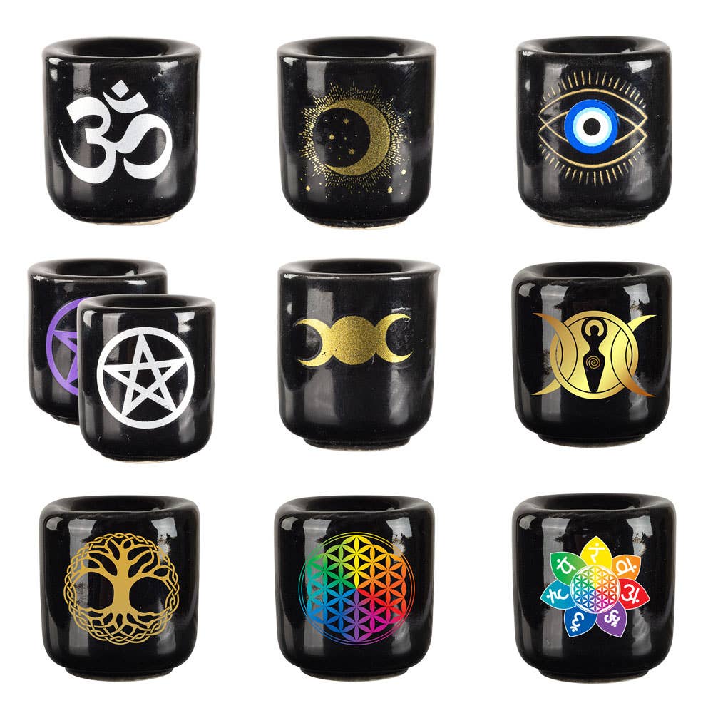 Candle Holder Mini - Black w/Purple Pentacle