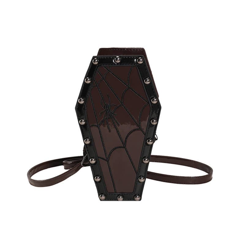 Rose Pattern Studded Coffin Crossbody Bag: Black