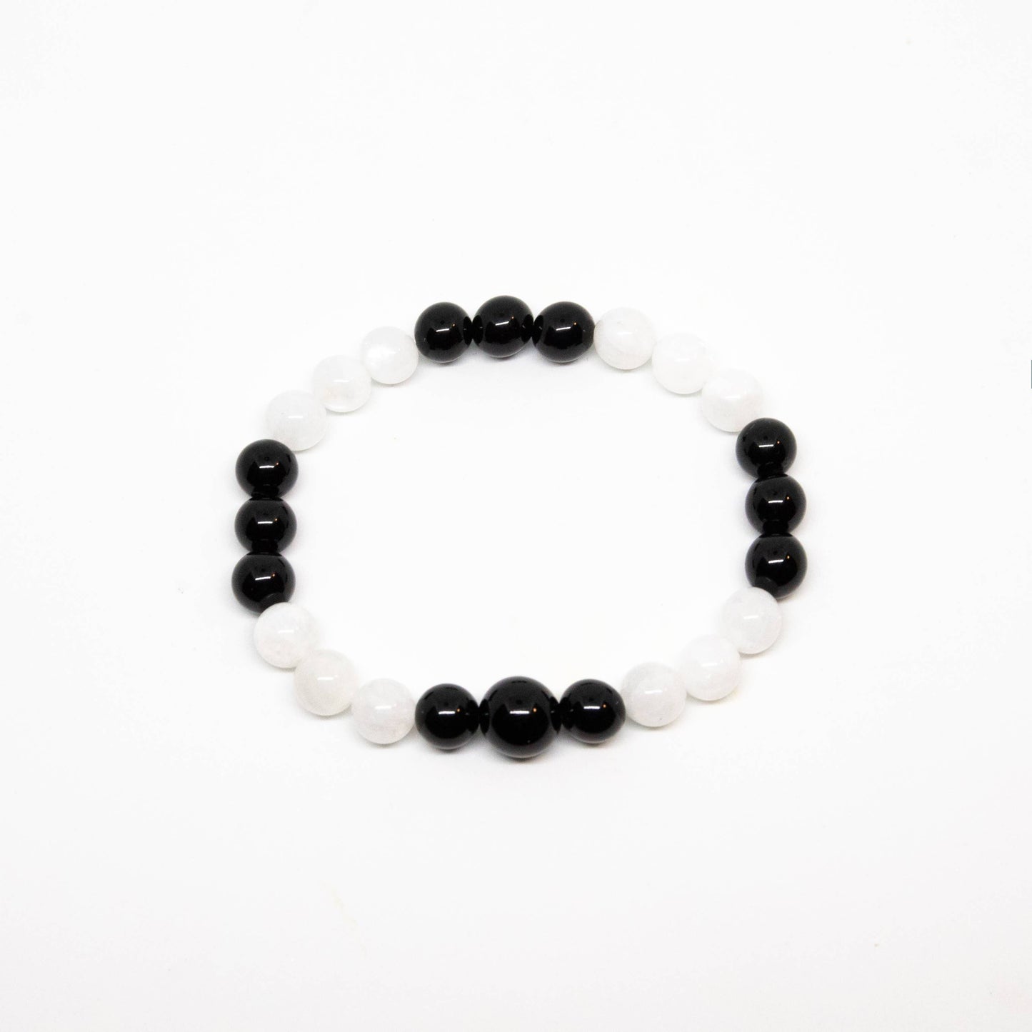 Beaded Bracelet - Black Obsidian & Moonstone - 8mm