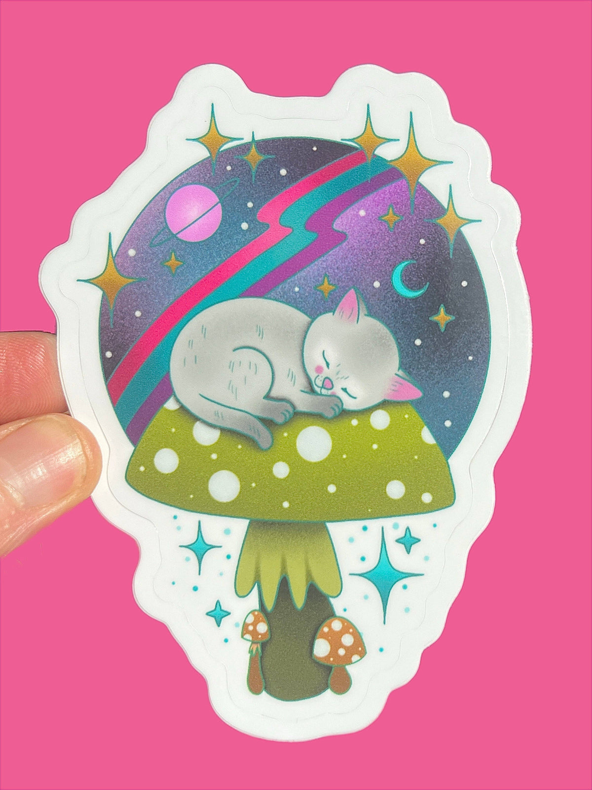 Sticker AW - Space Kitty Sleeping on Mushroom 3 Inch