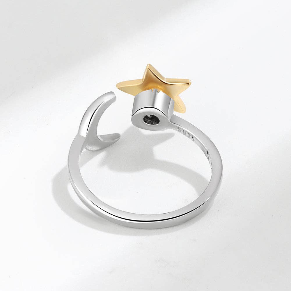 Fidget Spinner Ring - Moon & Star or Plain with Cubic Zirconia