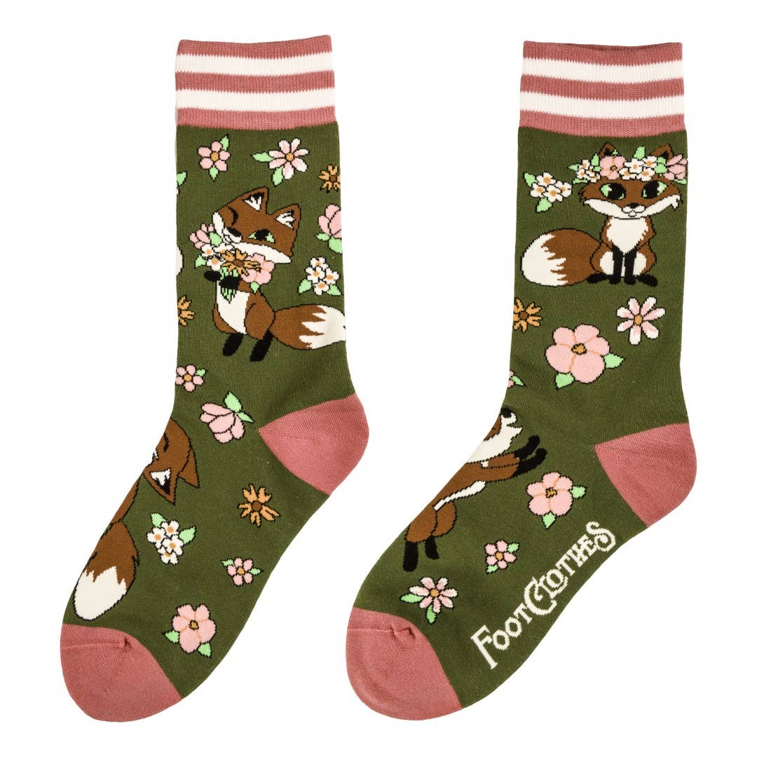 Foot Clothes - Floral Foxes Crew Socks