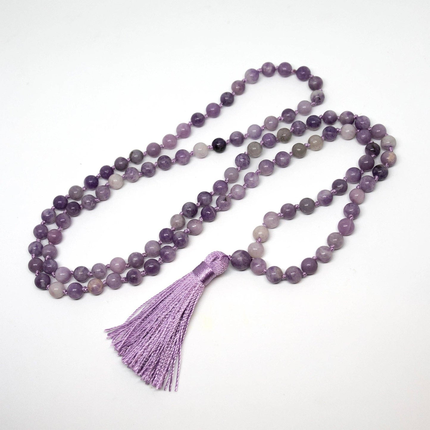 Lepidolite Knotted 108 Bead Mala - Prayer Beads - 8mm