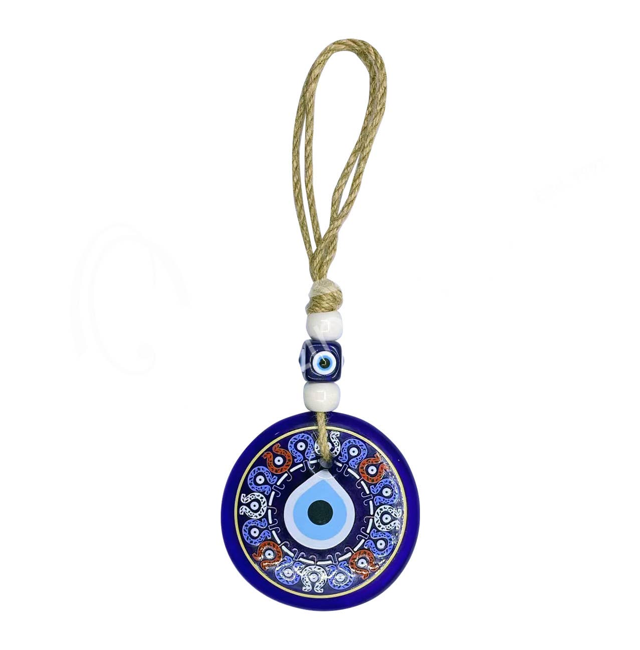 (PC)EVIL EYE HANGING - GLASS PRINTED GOOD LUCK 3.25"DIA.