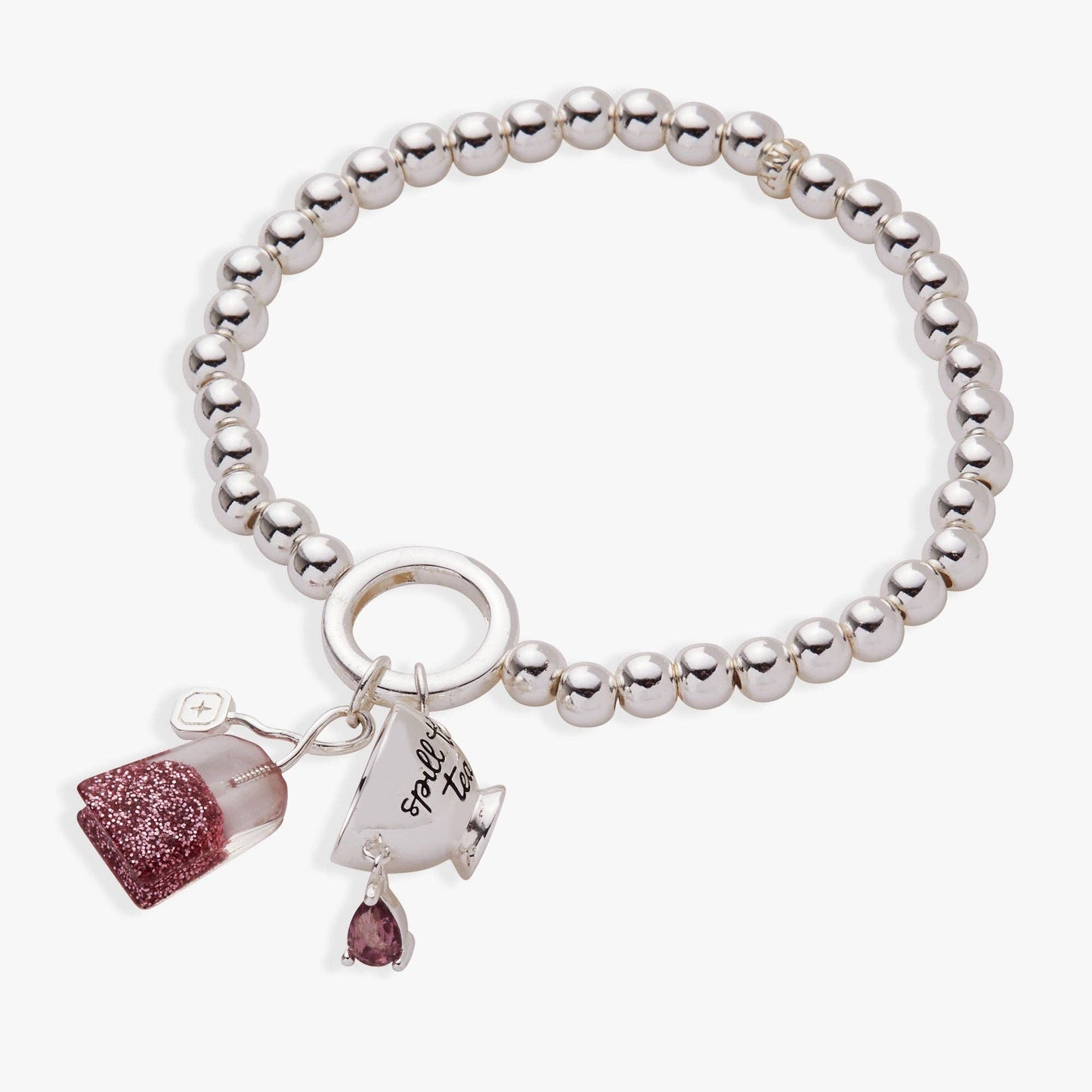 Bracelet - 'Spill the Tea' Cup & Tea Bag Stretch Bracelet: Silver