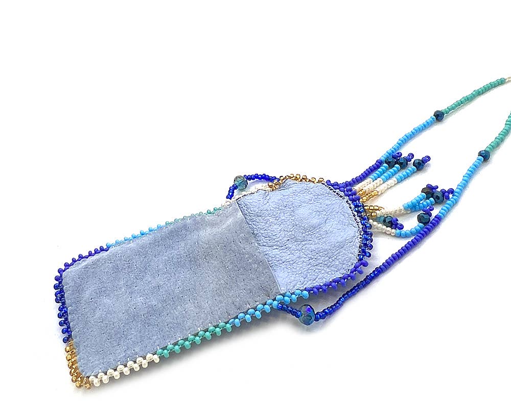 Suede Beaded Medicine Pouch Necklace Bag