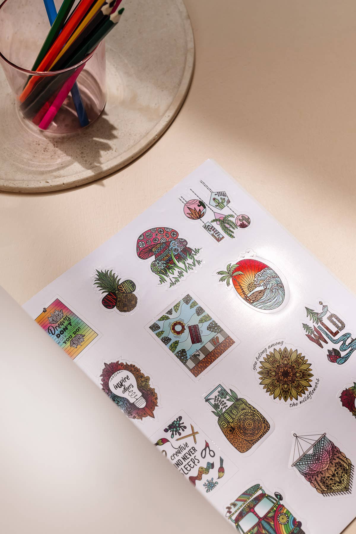 Dream in Color: Coloring Book & Waterproof Stickers