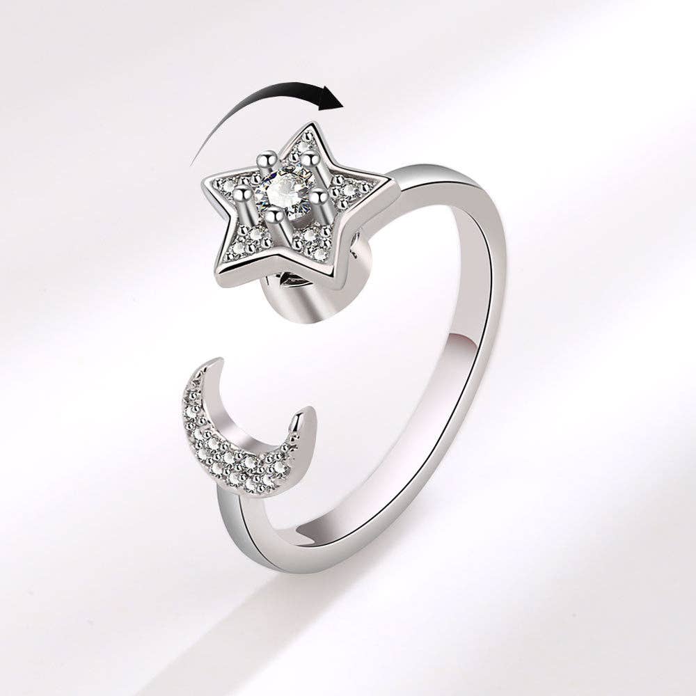 Gold Moon Star Anxiety Fidget Spinner Ring in Solid Copper: Gold