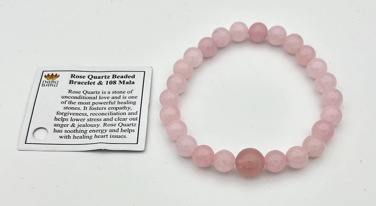 Beaded Bracelet 12.50 - Longer Length Rose Quartz 8mm