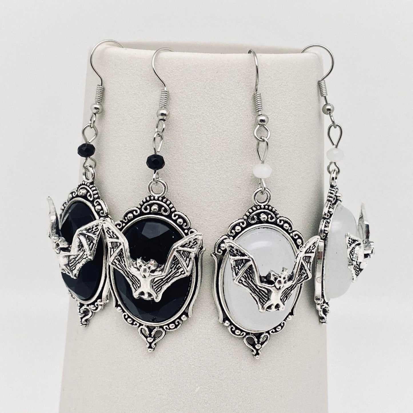 Earrings - Gothic Bat Pendant - Black