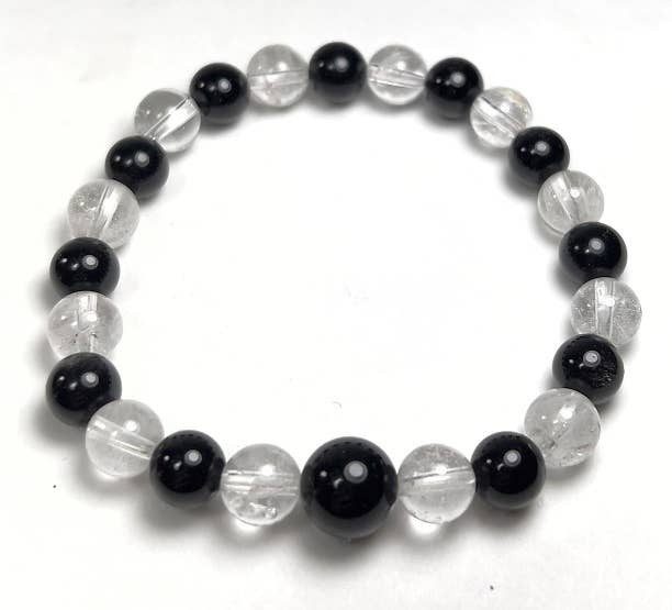 Crystal & Black Obsidian Beaded Bracelet - Wrist Mala - 8mm