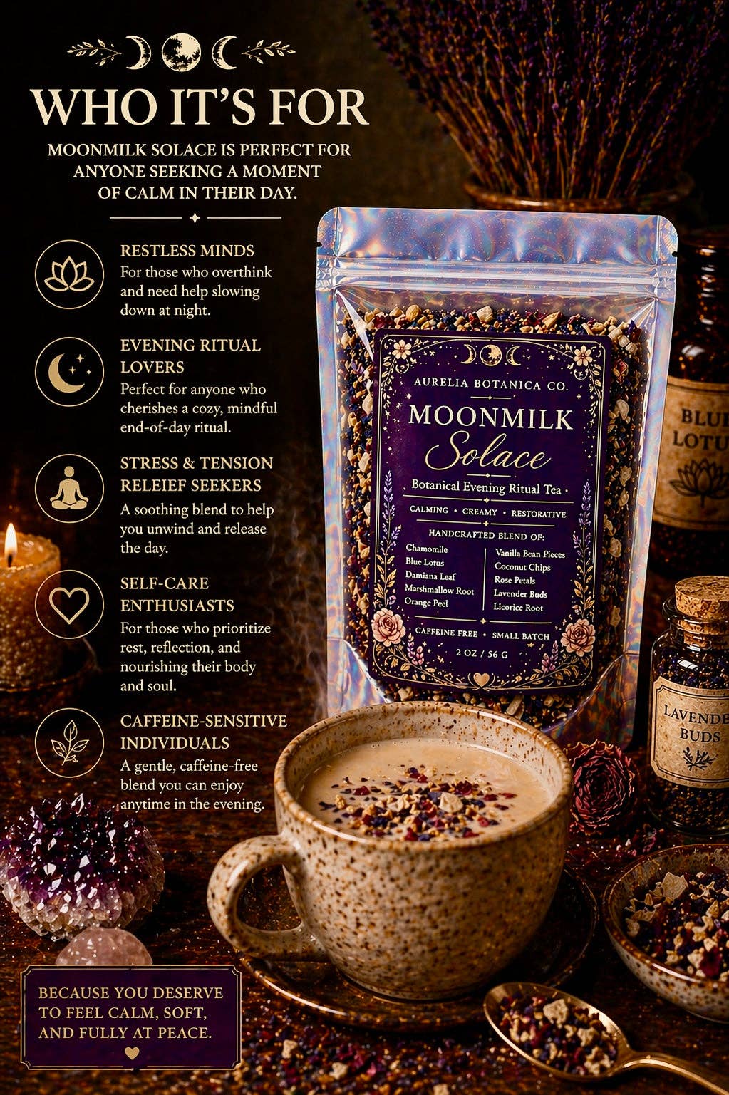 Moonmilk Solace Ritual Tea | Blue Lotus & Damiana | Nighttime Euphoria: Apothecary Jar