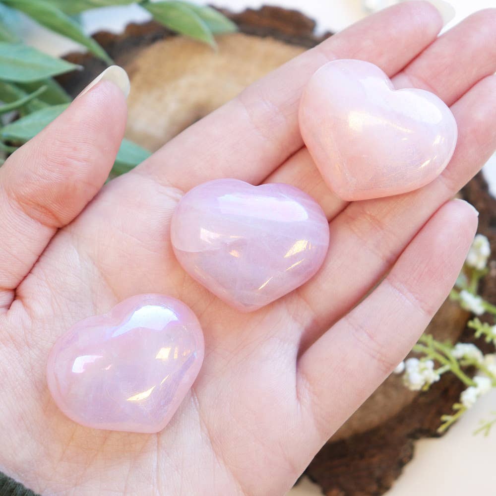 Rose Quartz Puffy Angel Aura Heart - Gemstone Hearts