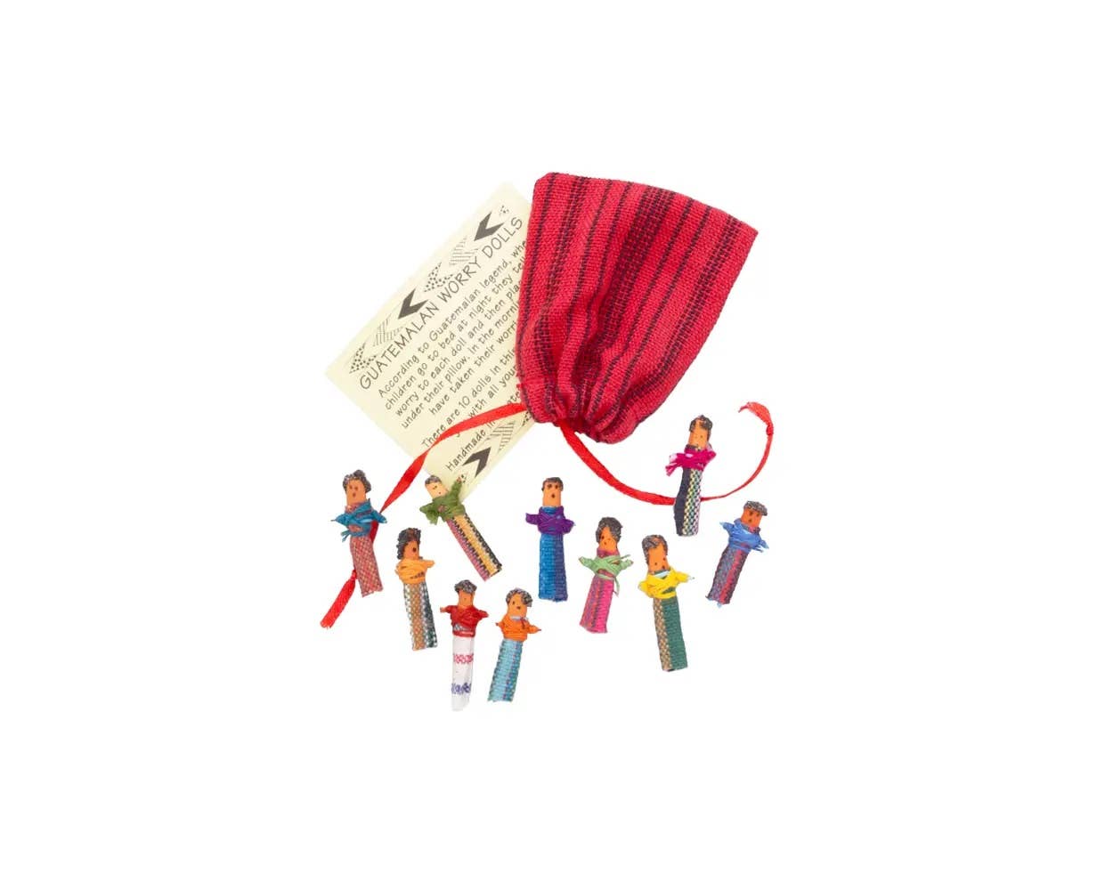 Guatemalan Worry Dolls in Hand Woven Cotton Bag - SCAN BARCODE