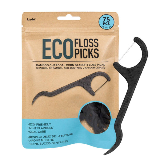 Eco Floss Picks - Bamboo Charcoal - 75pcs/pk