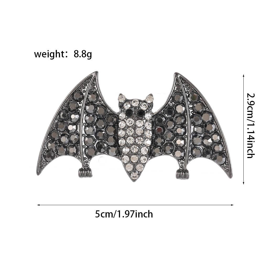 Sparkling Rhinestone Bat Brooches，Gothic & Elegant Pins: Silver