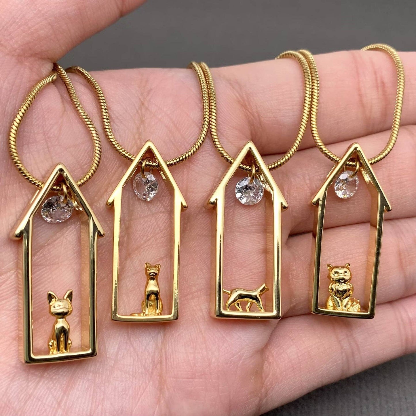 Cat in the House 18K Gold Plated S.Steel Charm Necklace