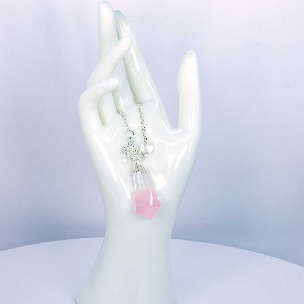 Pendulum 18 - Gemstone w/ Lotus - Clear Quartz & Rose Quartz: Clear quartz rose quartz