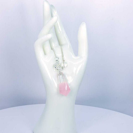 Pendulum 18 - Gemstone w/ Lotus - Clear Quartz & Rose Quartz: Clear quartz rose quartz