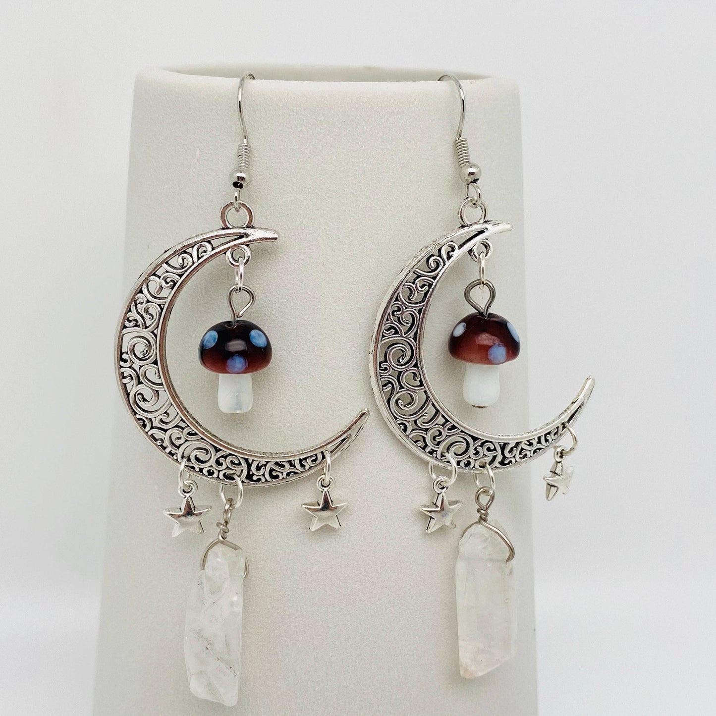 Earrings - Hollow Moon Mushroom White Crystal