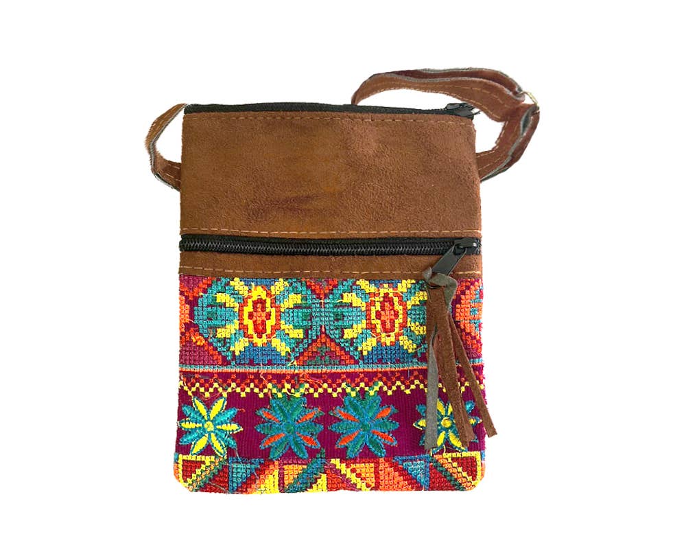 Small Embroidered Huipil Vegan Leather Bag
