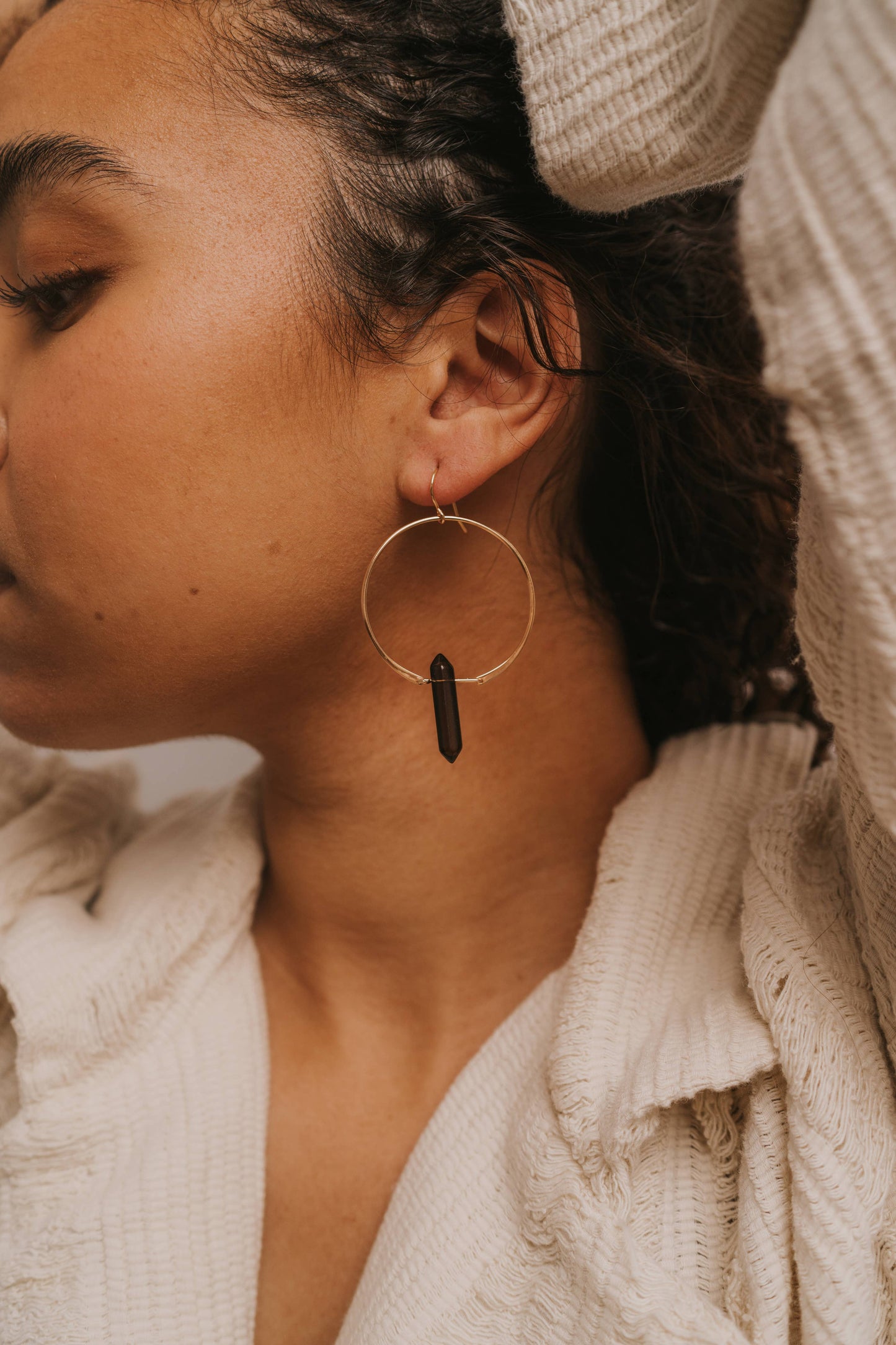 Earrings - JaxKelly Hoops - Smoky Quartz - Gold Plated