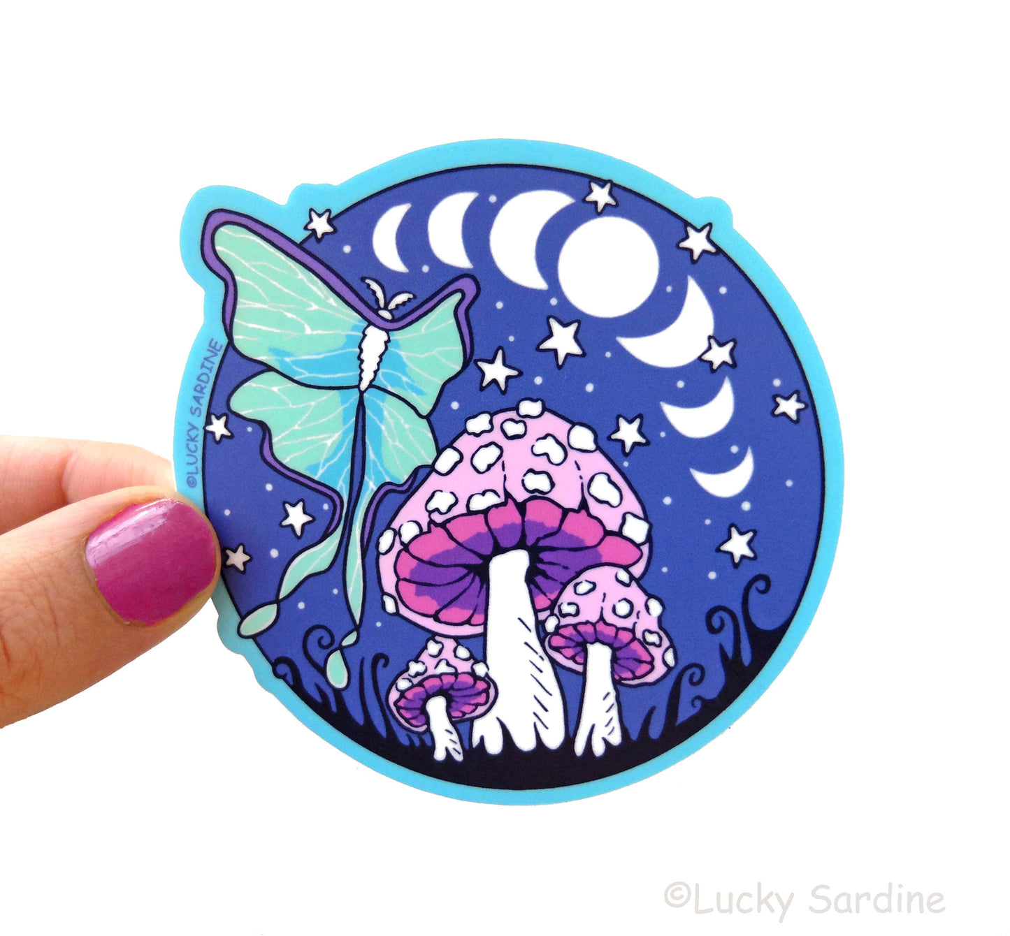 Sticker - LS - Luna Moth & Mushroom, Moon & Stars