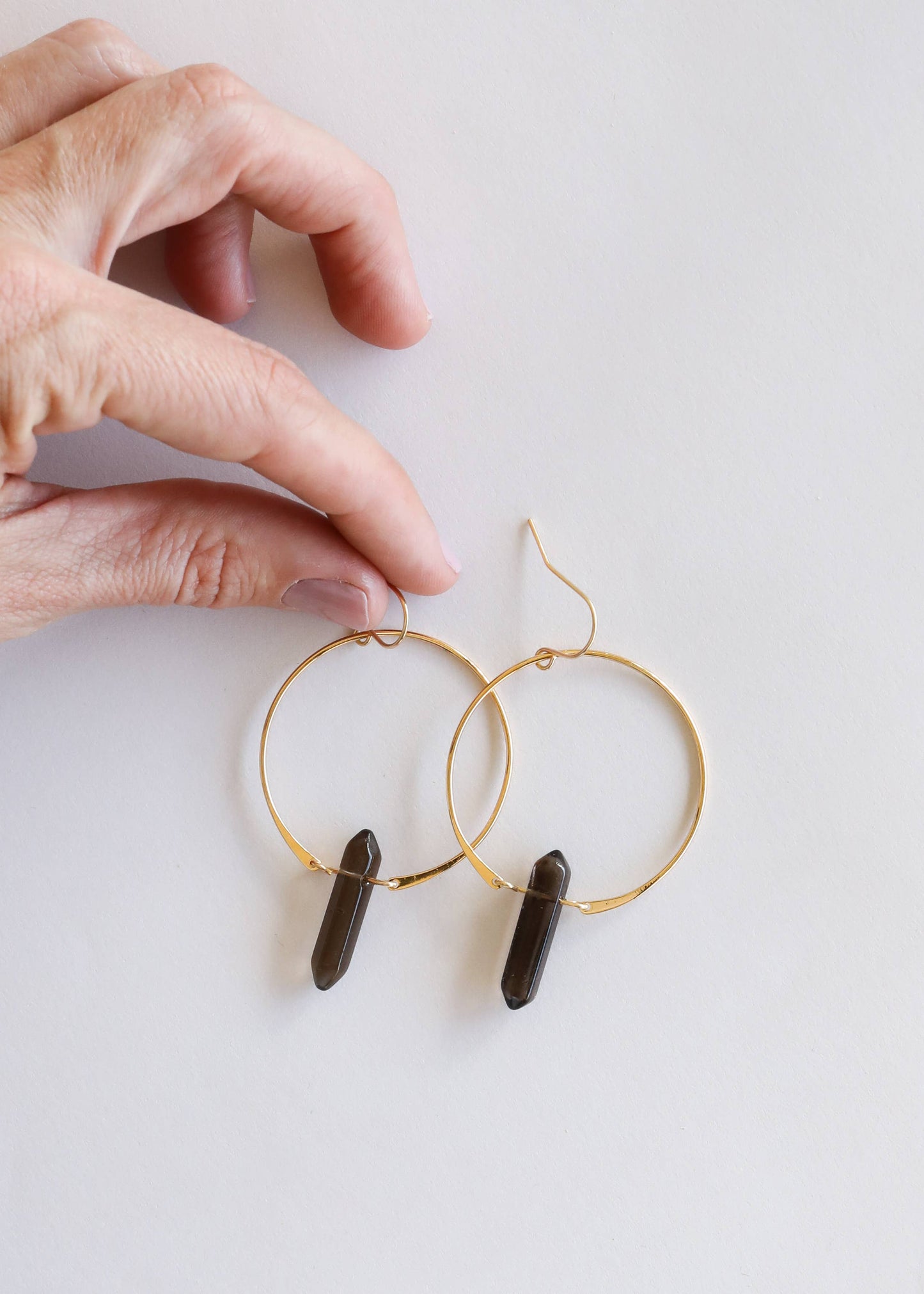 Earrings - JaxKelly Hoops - Smoky Quartz - Gold Plated